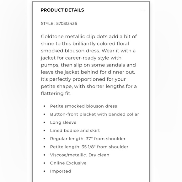 White House Black Market Long Sleeve Floral Print Smocked Blouson Dress, Size XL - Picture 6 of 7